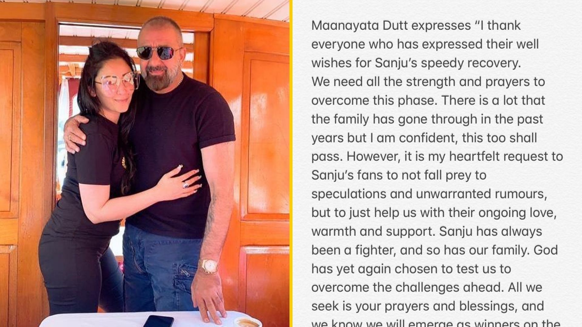 Maanayata Dutt issues statement on husband Sanjay Dutt's health. 