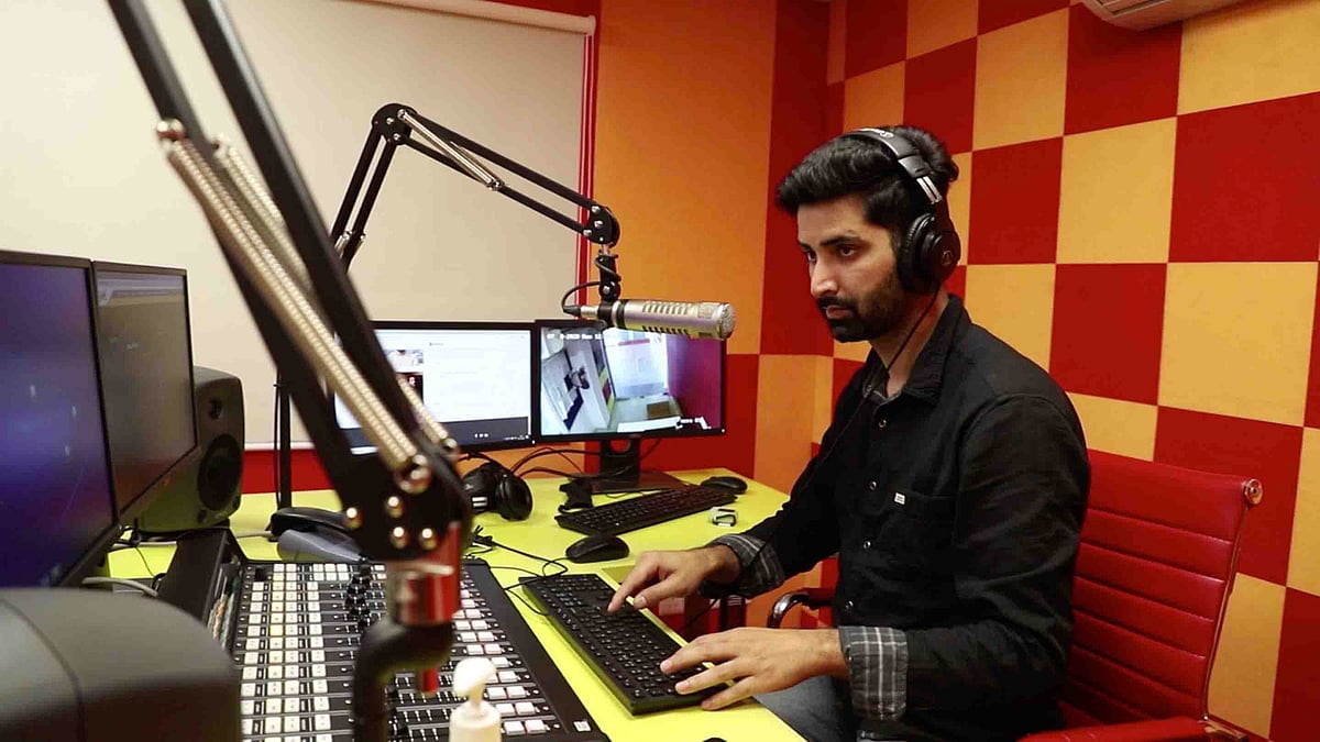 RJ Vijdan in his studio in Srinagar. 