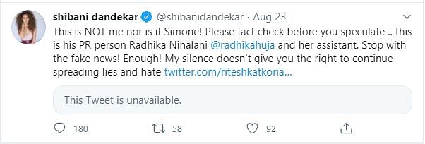 Shibani Dandekar replied to a tweet assuming her to be the 'mystery girl' outside Sushant's residence.