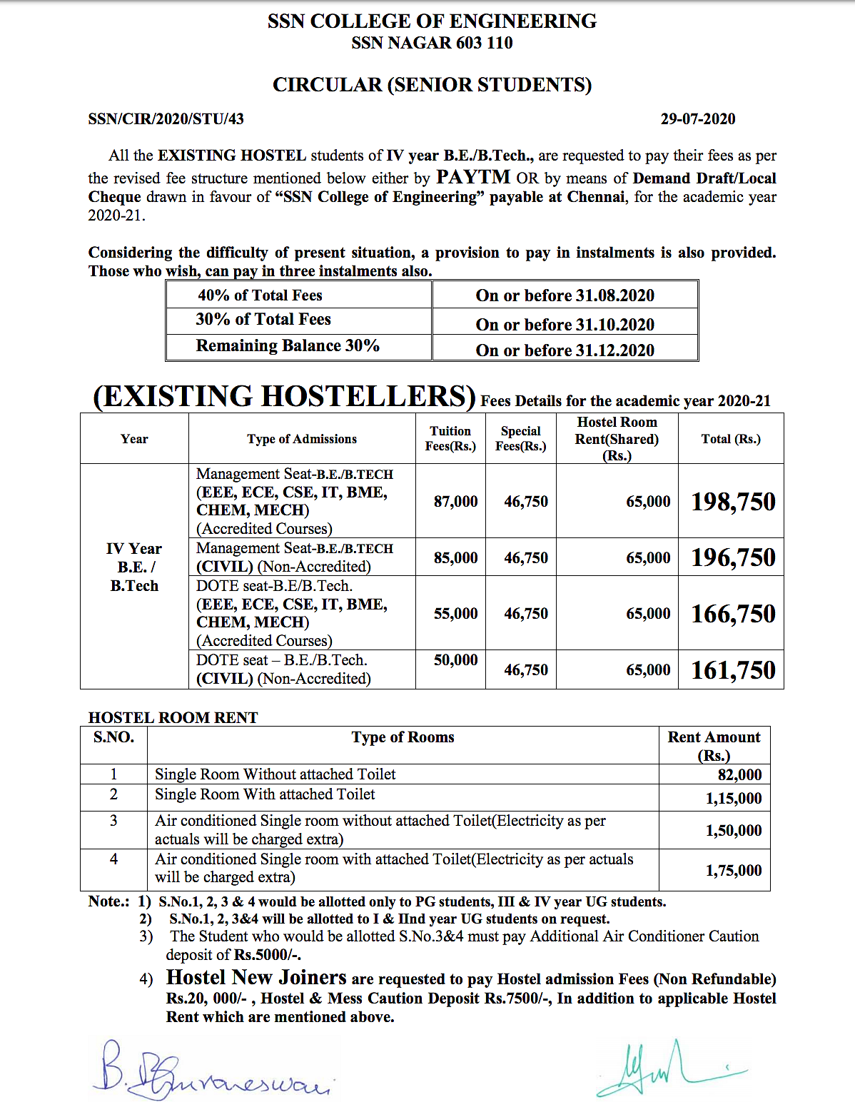 The revised fee structure