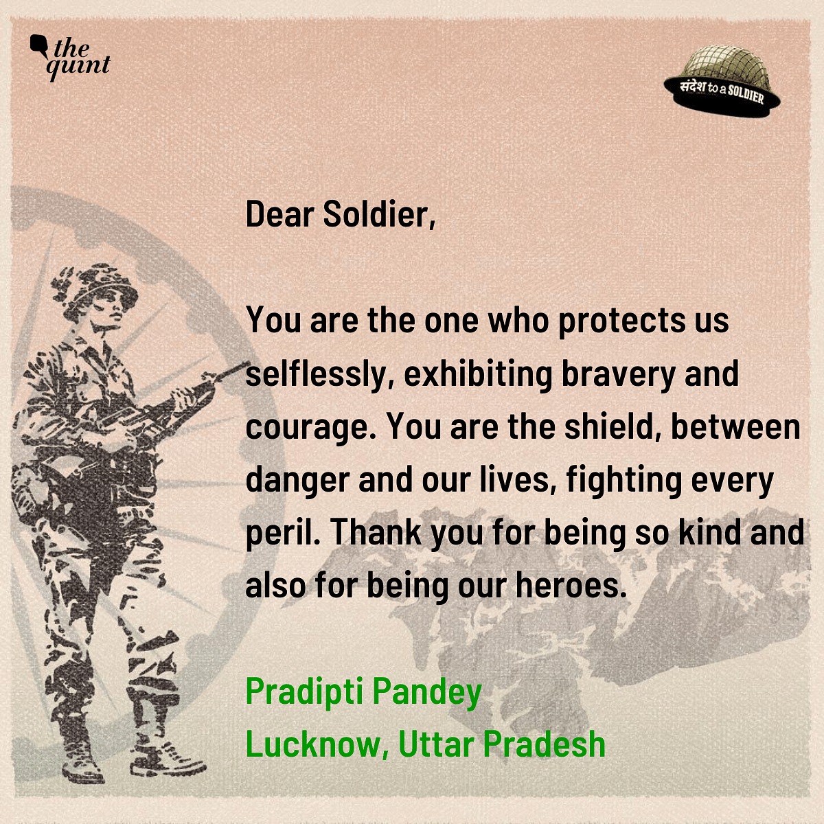 Citizens from India pen down their sandesh to soldiers, thanking them for their selflessness and courage.