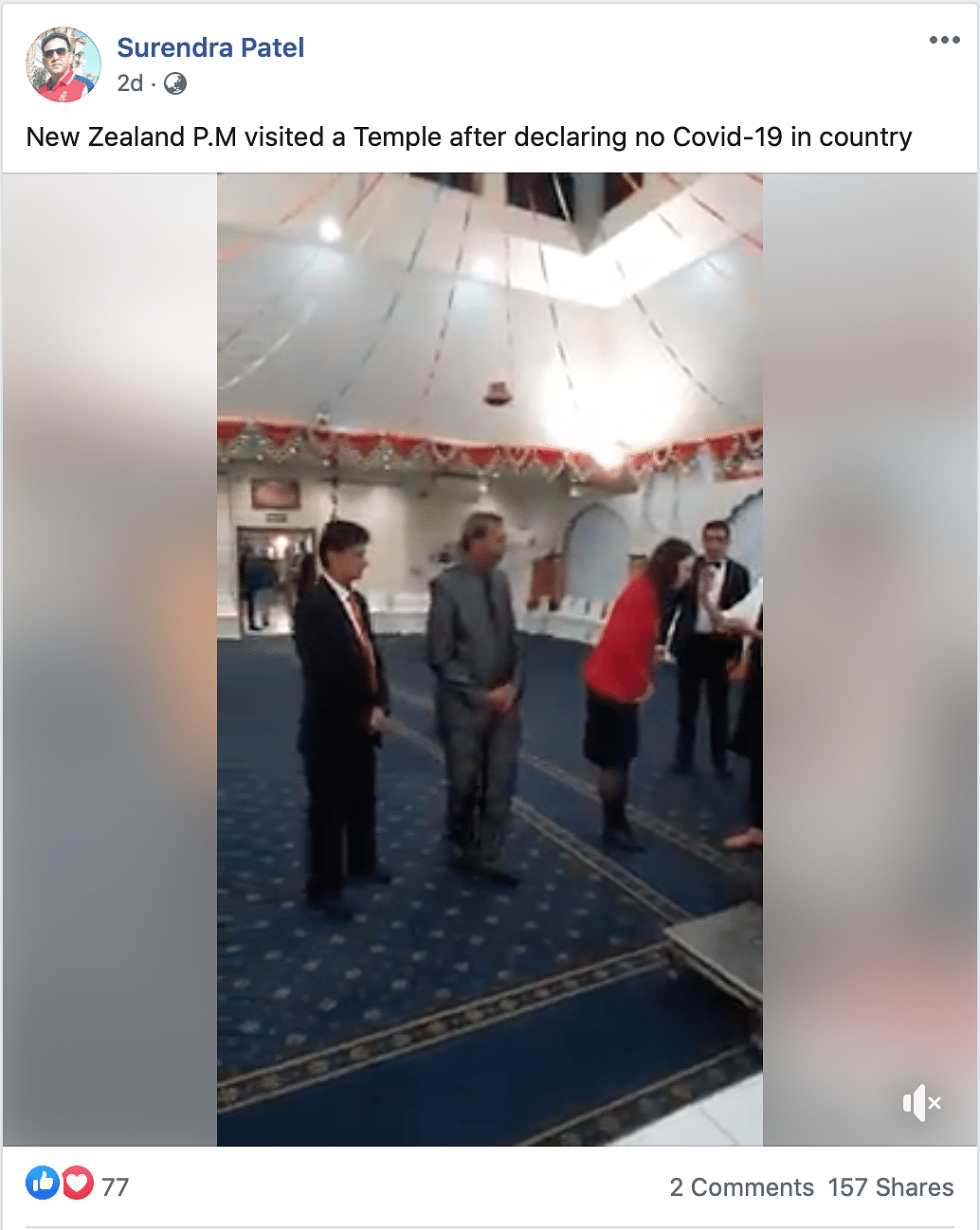 The video was shared by the temple’s Facebook page but nowhere mentioned that the visit was related to COVID.