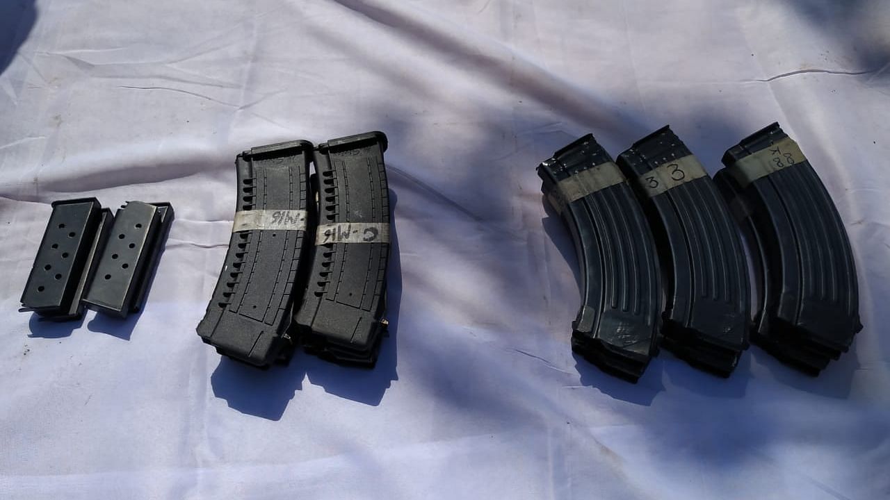 The 124th Battalion of the BSF seized three AK-47 rifles, six round magazines, among other arms.