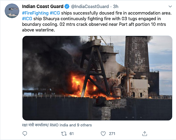 3 Days On, Fire-Fighting Ops Continue Onboard VLCC MT New Diamond