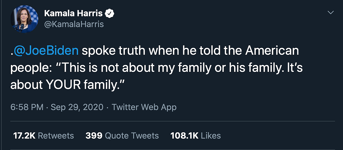 ‘Spoke Truth’: Kamala Harris Fiercely Tweets in Support of Biden