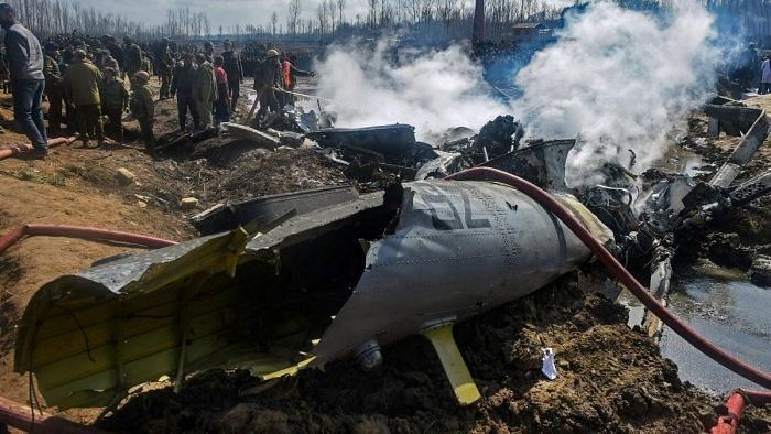  MI-17 chopper’s wreckage in Budgam, Jammu and Kashmir.