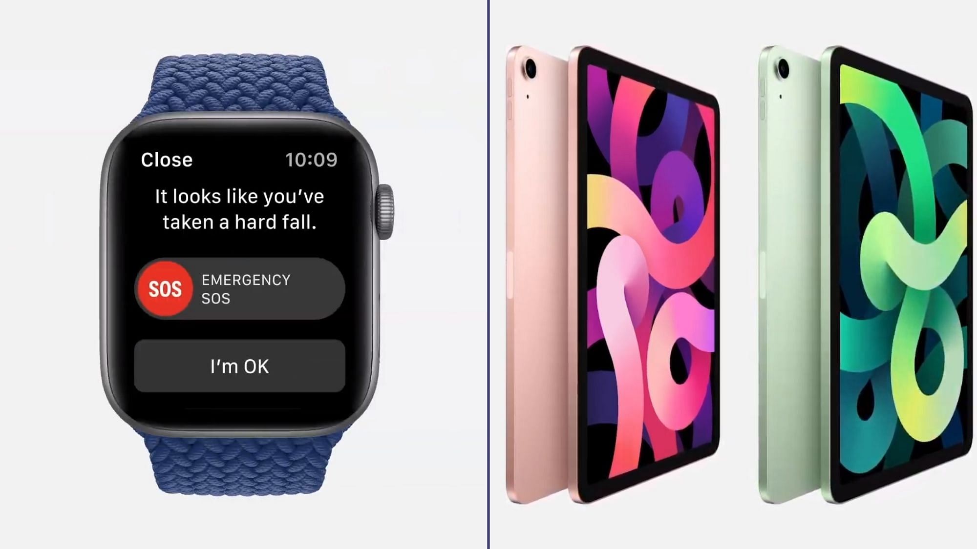 The new Apple Watch Series 6 (left) and the new iPad Air (right).