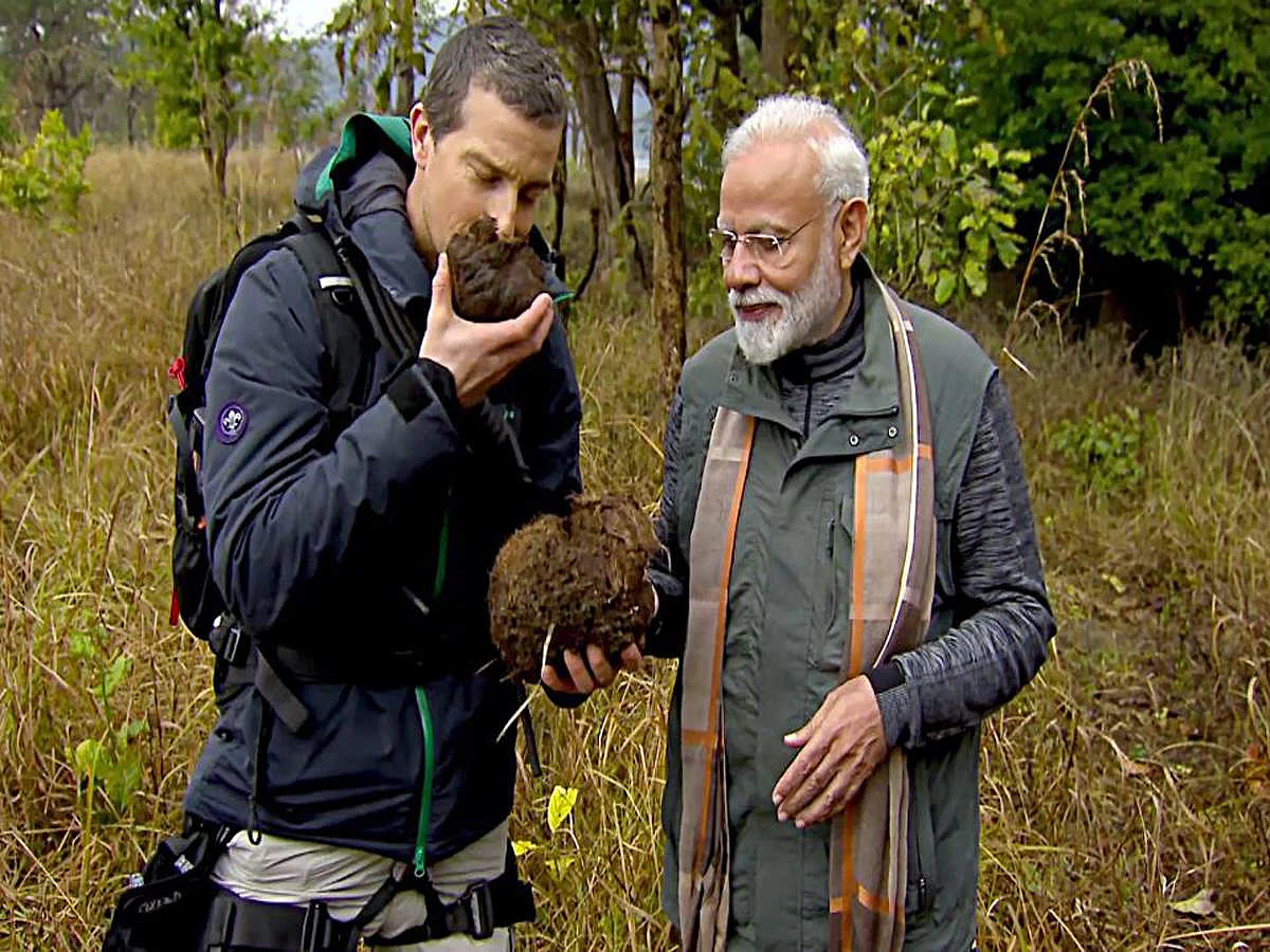 Narendra Modi and Bear Grylls in an episode from <i>Man vs Wild</i>.