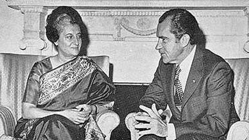 Former Indian PM Indira Gandhi with ex-US President Richard Nixon.