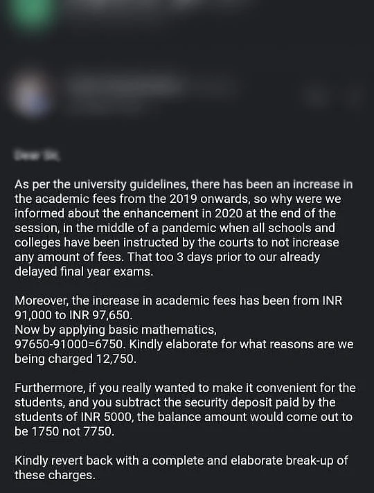Student’s email to the administration.