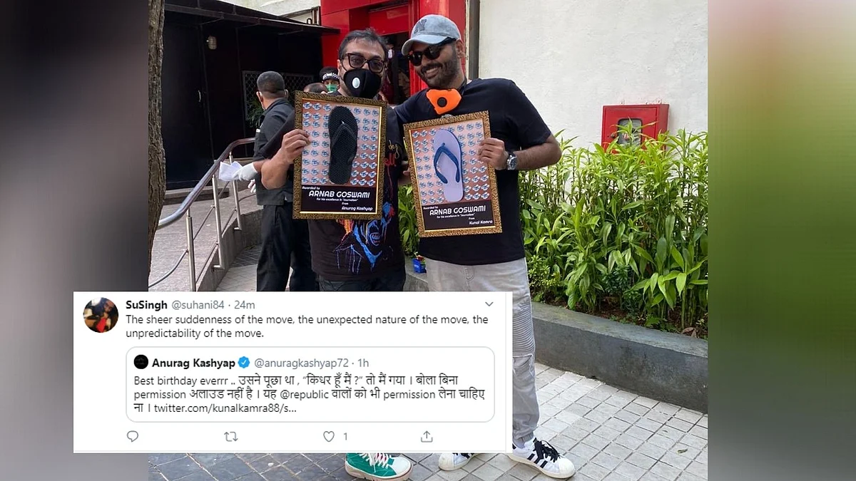 Kunal Kamra and Anurag Kashyap outside Republic TV office