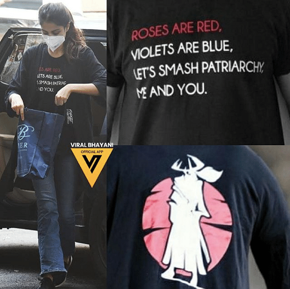Rhea Chakraborty seen in the “Let’s smash patriarchy” t-shirt on Tuesday morning.