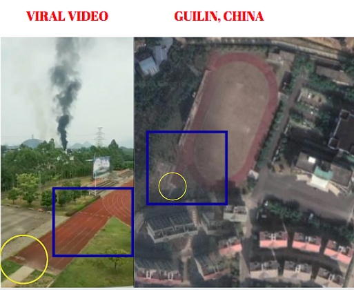 Left: Viral Video. Right: Google map view of Guilin, China