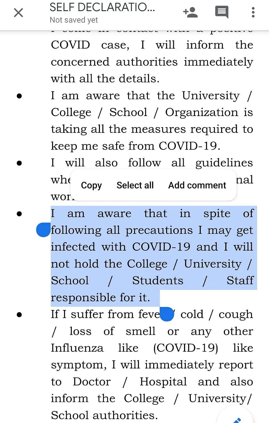 The college has also gotten an undertaking signed by the students.