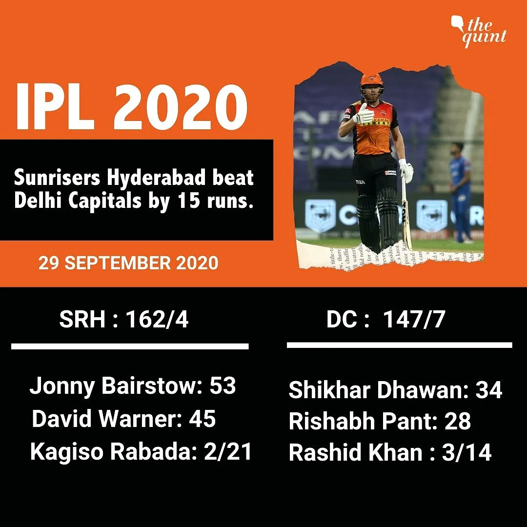 Delhi Capitals vs Sunrisers Hyderabad scorecard