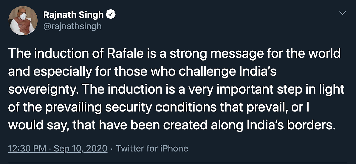 Rafale Induction Message to Those Challenging Sovereignty: Rajnath