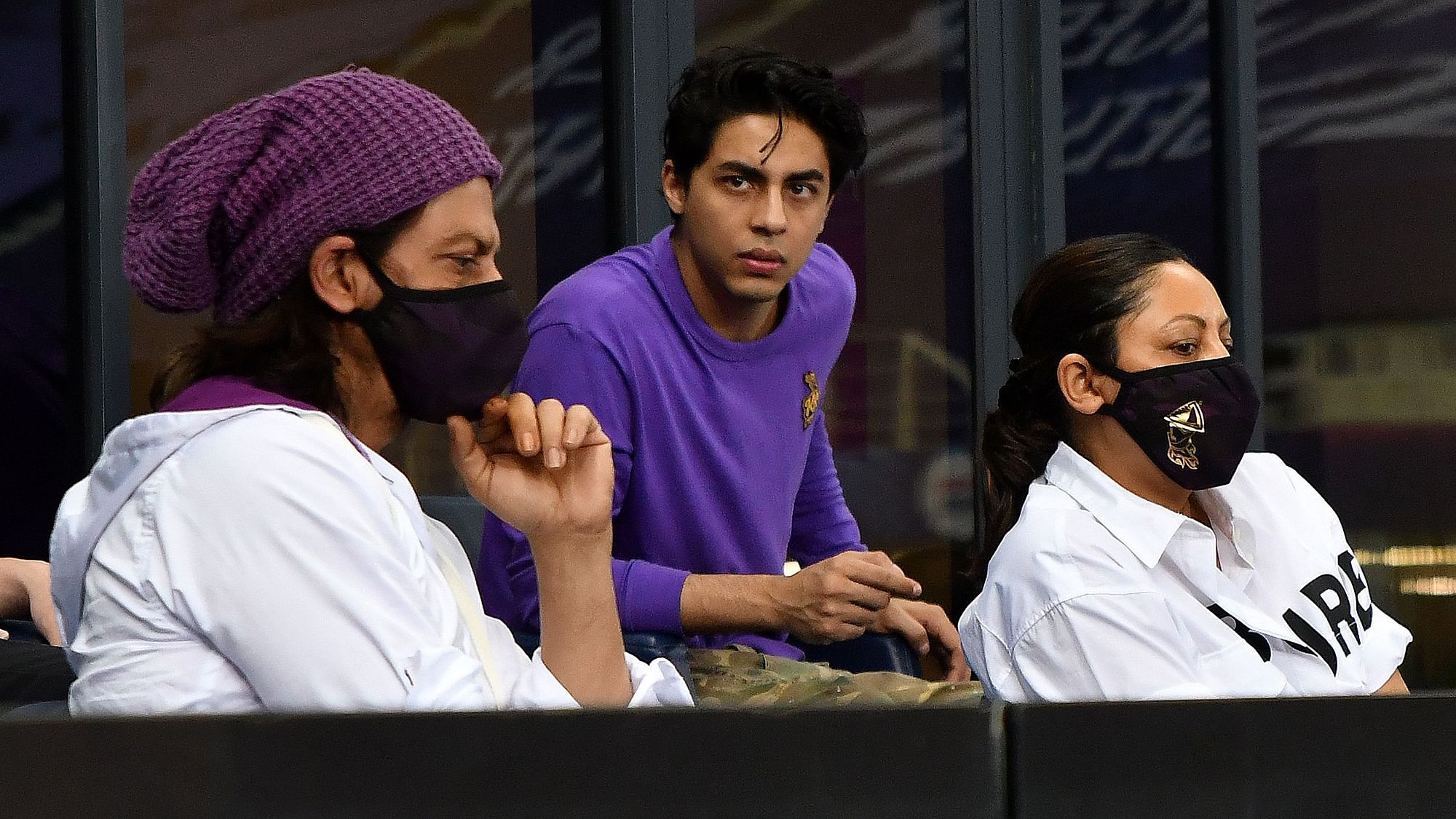 Shahrukh Khan was spotted watching the KKR vs RR match at the Dubai International Cricket Stadium.