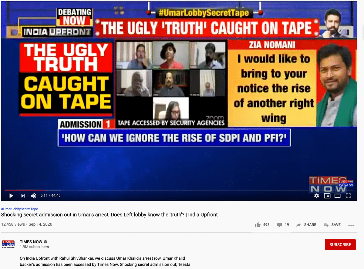 Times Now’s news break on Khalid is nothing but a Zoom webinar where activists spoke about PFI and SDPI publicly. 