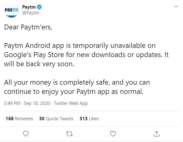 Paytm had earlier said it was told by Google that the ‘Paytm Cricket League’ feature violated Play Store’s policies.