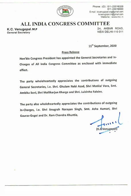 Ghulam Nabi Dropped As Cong Gen Secy in Overhaul After Letter Row