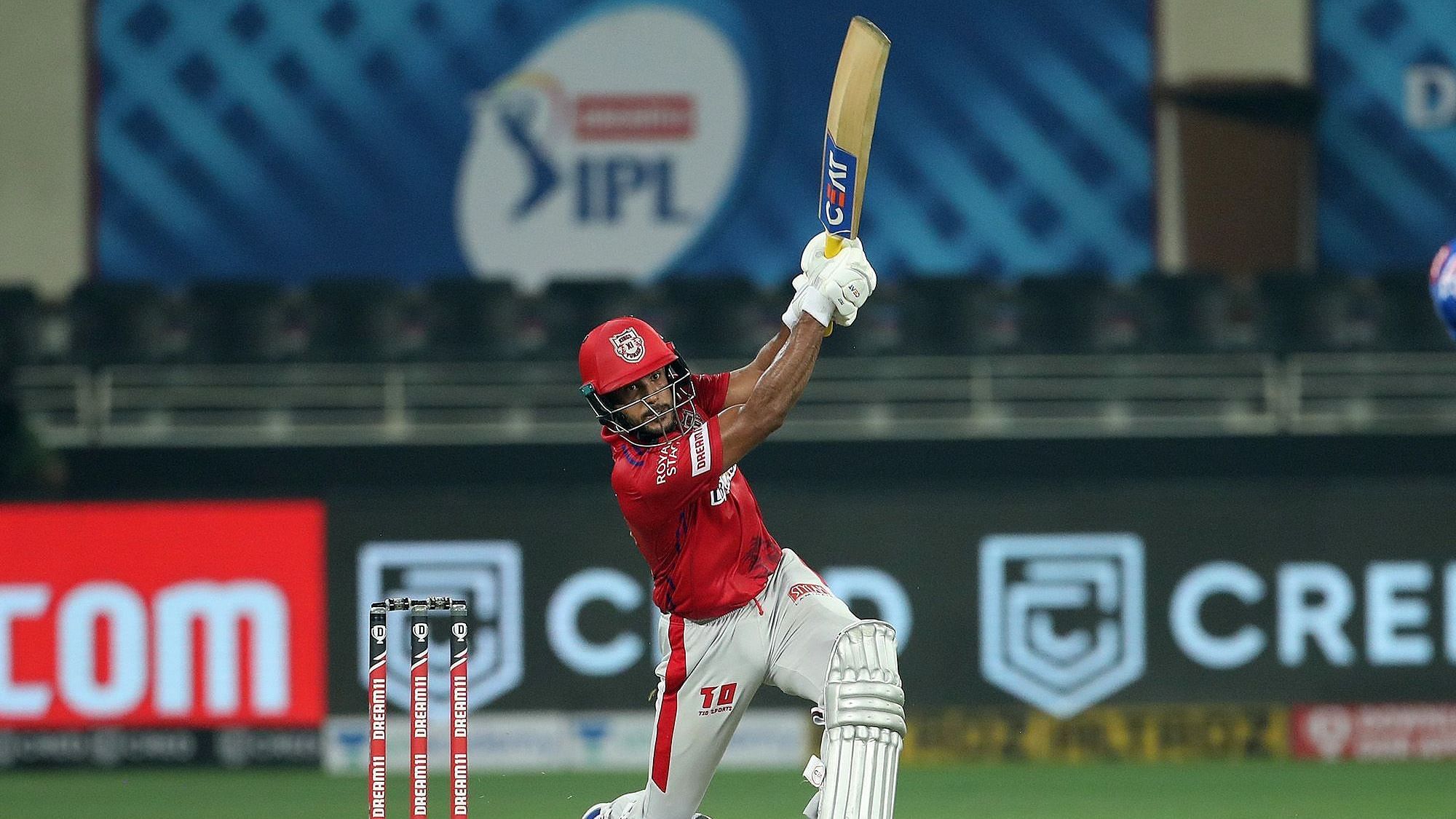 Mayank Agarwal after playing for 19.4 overs in the Kings XI Punjab’s innings played a full-toss into the hands of the fielder at deep point.