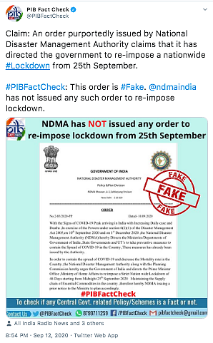 Centre Calls Viral Order Fake, Says No Lockdown from 25 Sept