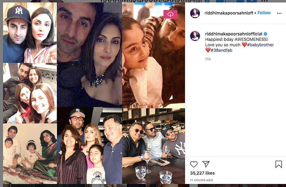 Riddhima Kapoor wishes her brother Ranbir.