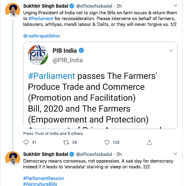 Oppn Parties Pen Letter to Prez, Urge Him Not to Sign Farmer Bills