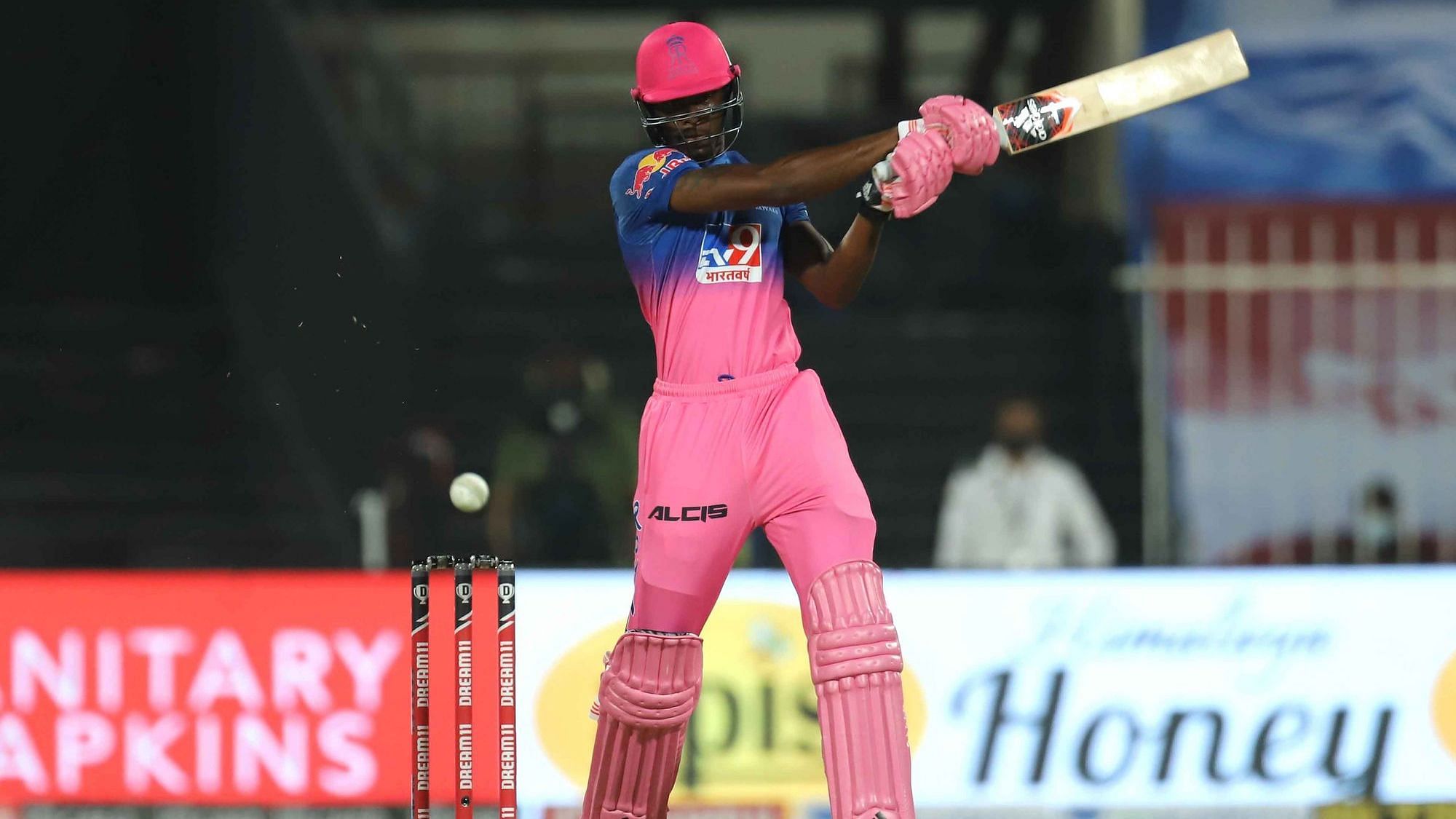 Rajasthan Royals’ Jofra Archer after coming in at 9, smashed 4 sixes in a row on his way to 27 off 8 balls