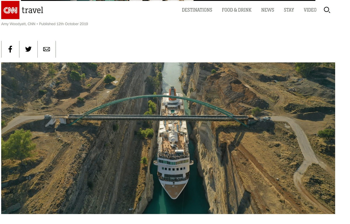 The video is of a passenger cruise passing through Greece’s narrow Corinth Canal.
