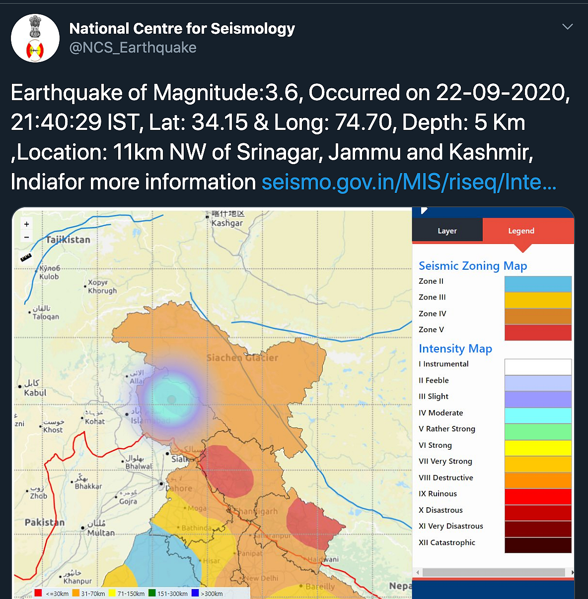 Moderate-Intensity Earthquake of 3.6 Magnitude Strikes Srinagar