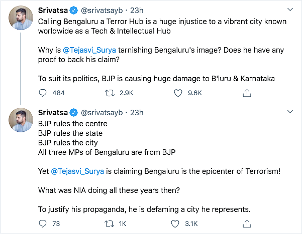 Tejasvi Surya Calls Bengaluru Terror Hub, Opposition Lashes Out