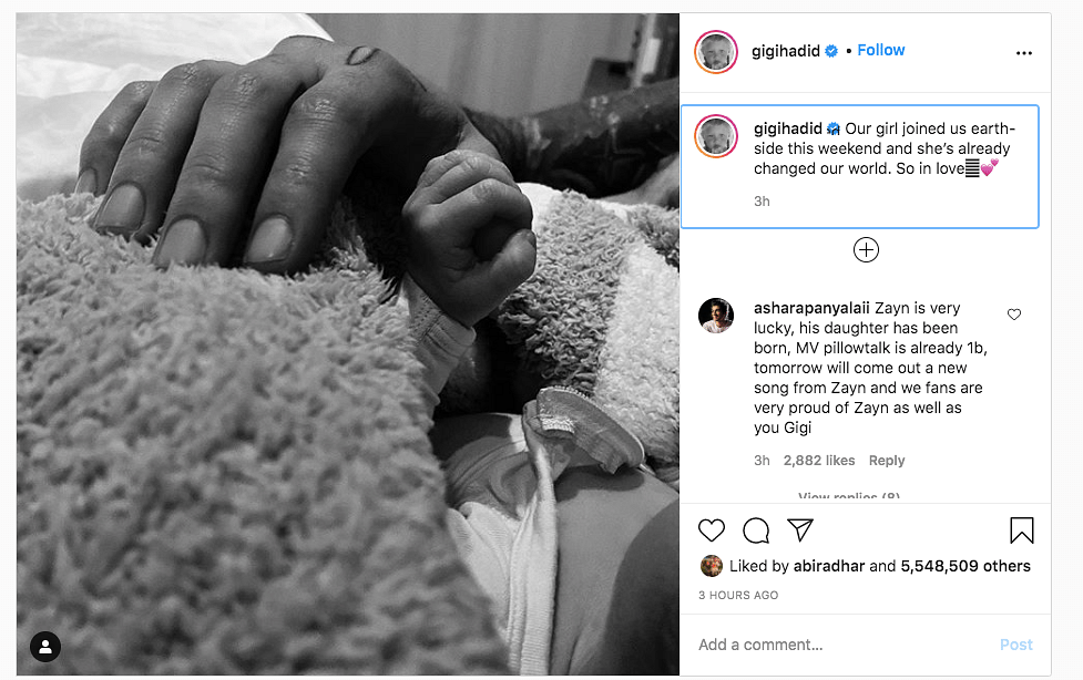 Zayn and Gigi took to social media to share the news. 