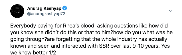 Very Knowledge of SSR Makes Us Stand With Rhea: Anurag Kashyap