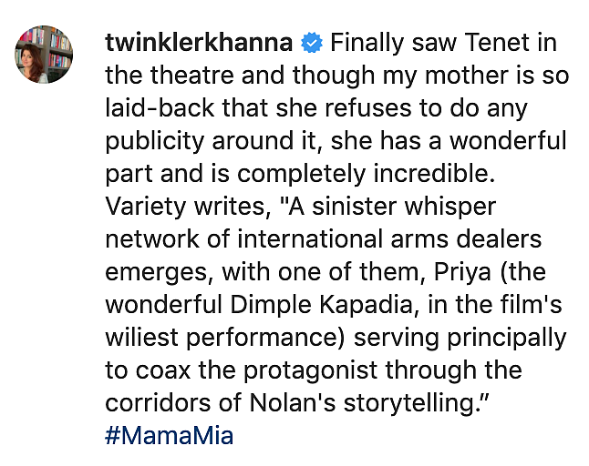 Twinkle Khanna Can’t Stop Praising Mom Dimple Kapadia in ‘Tenet’