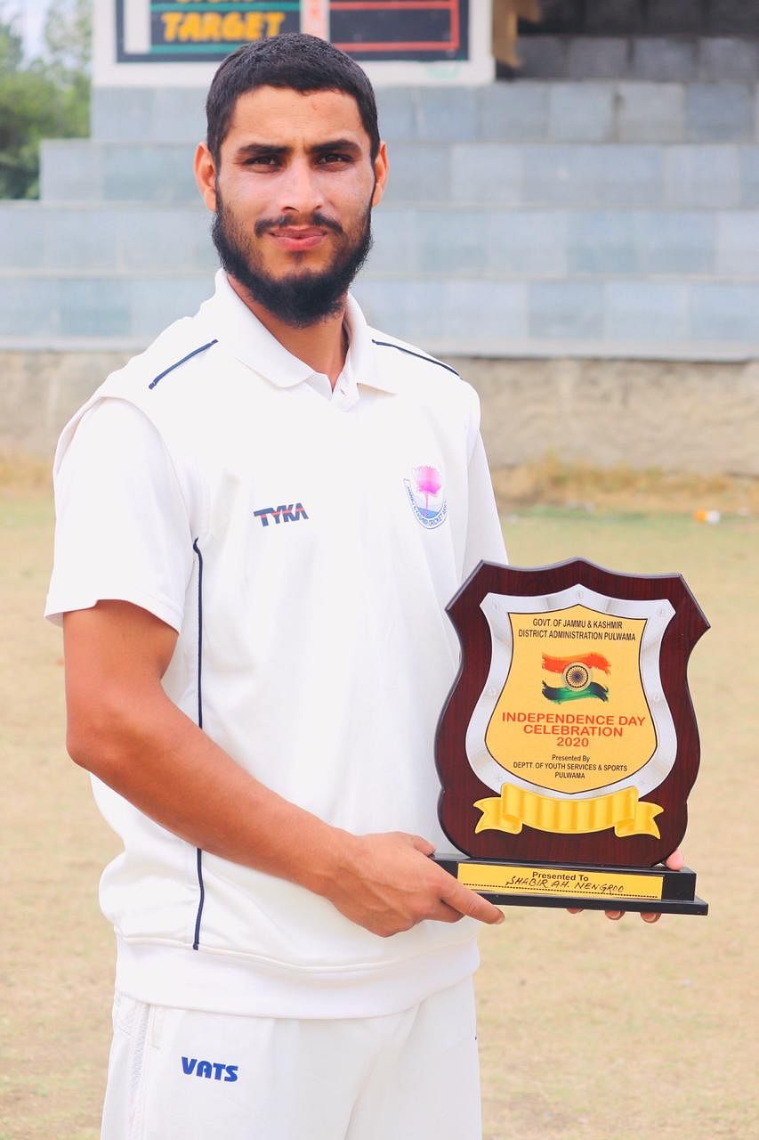 24-yr-old Shabir from Pulwama has impressive left-handed batting skills and has played under-23 Ranji matches.
