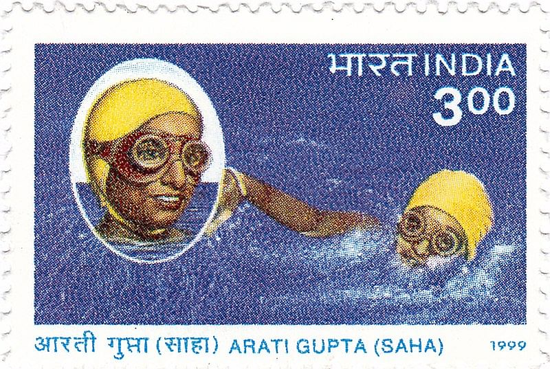 An Indian postal stamp dedicated to Arati Saha in 1999.