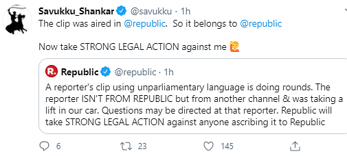 Republic TV is being criticised for airing footage in which a person can be heard using foul language.