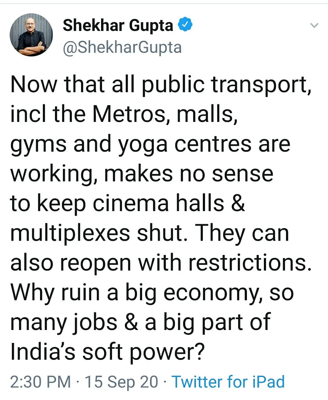 Twitterati reacts to cinemas not opening.