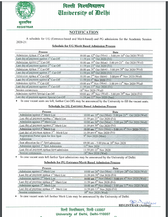 First DU Cut Off Out on 12 October, Session to Start 18 November