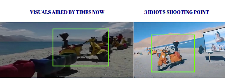 Left: Times Now visuals. Right: 3 Idiots shooting point.