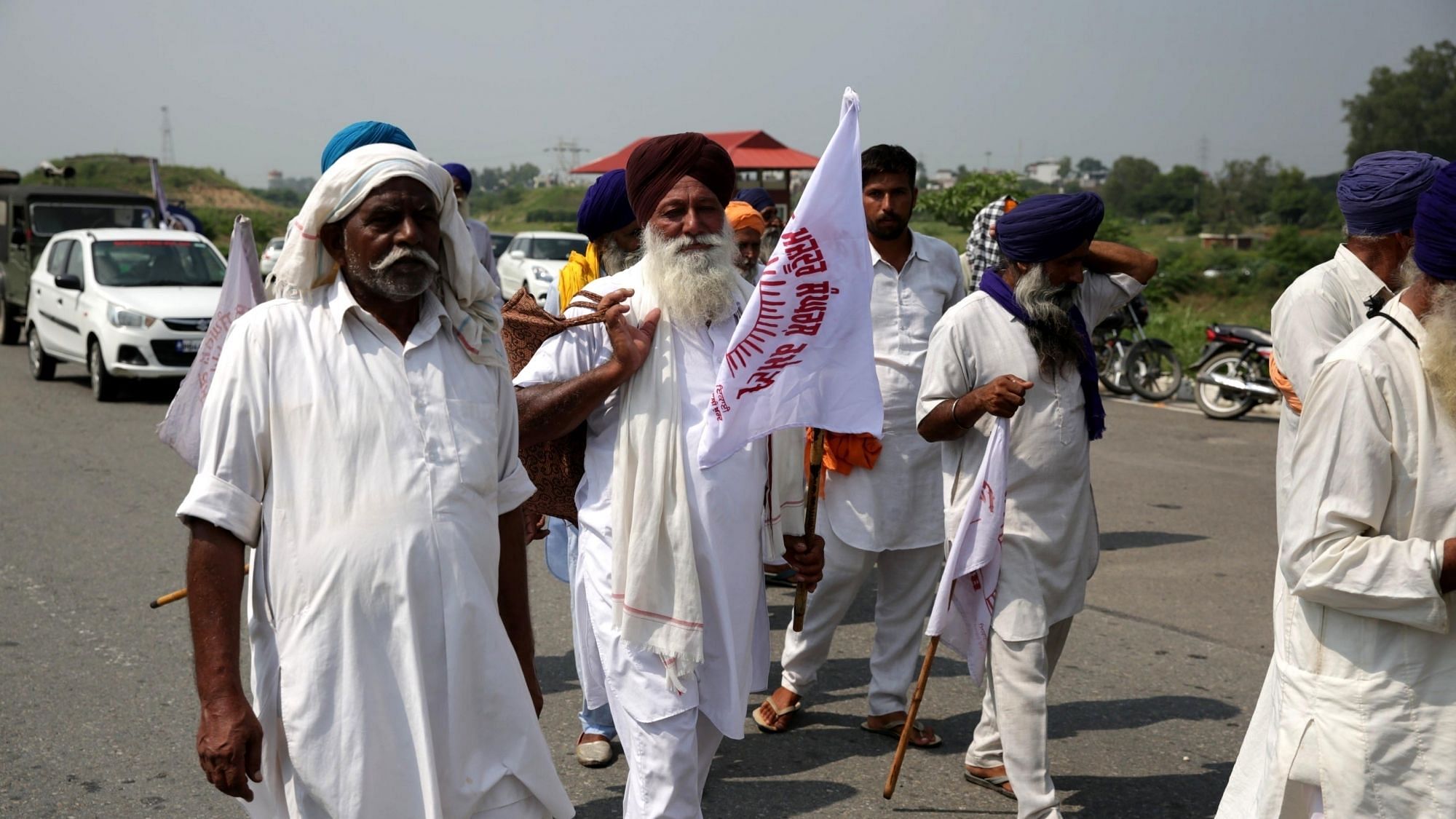 Farmers block vehicular movement across the Amritsar-Delhi national highway as they stage a demonstration against the Centre over its three agriculture ordinances.&nbsp;