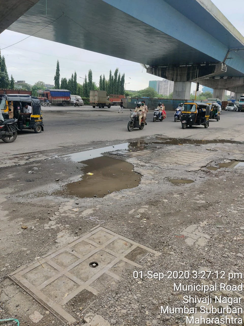 One of the huge potholes at Baiganwadi juntion.