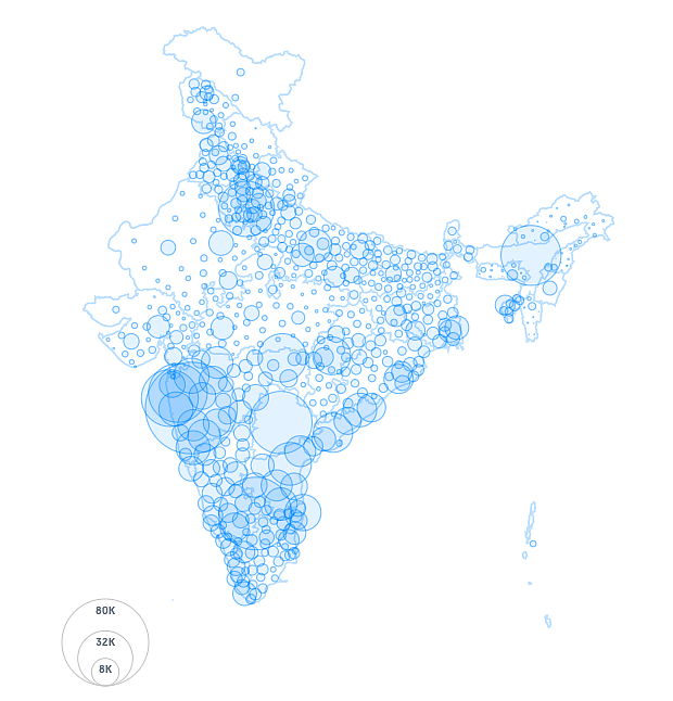 The map indicates the spread of coronavirus across India.