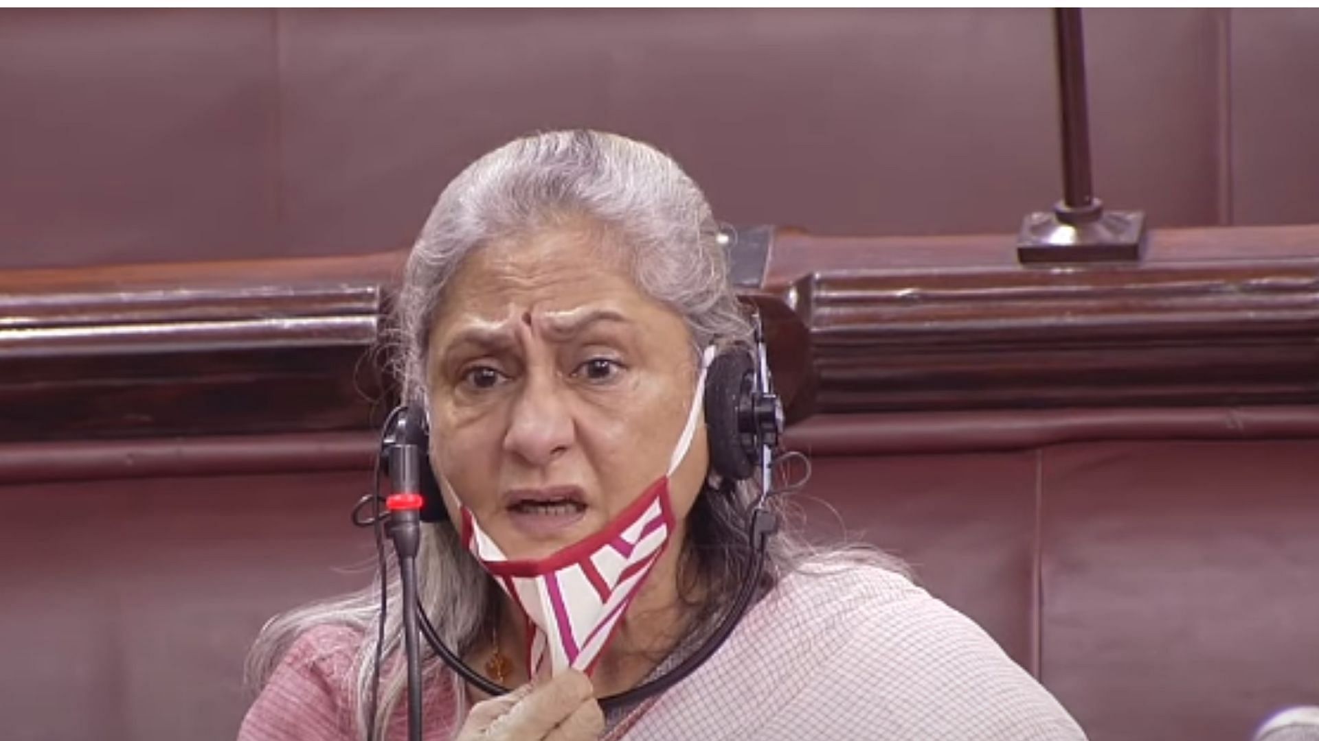 Jaya Bachchan speaking in front of the parliament.