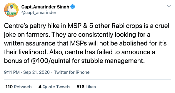 Centre Raises MSP for Crops Amid Row Over Passage of Farm Bills