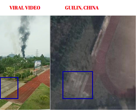 Left: Viral Video. Right: Google map view of Guilin, China