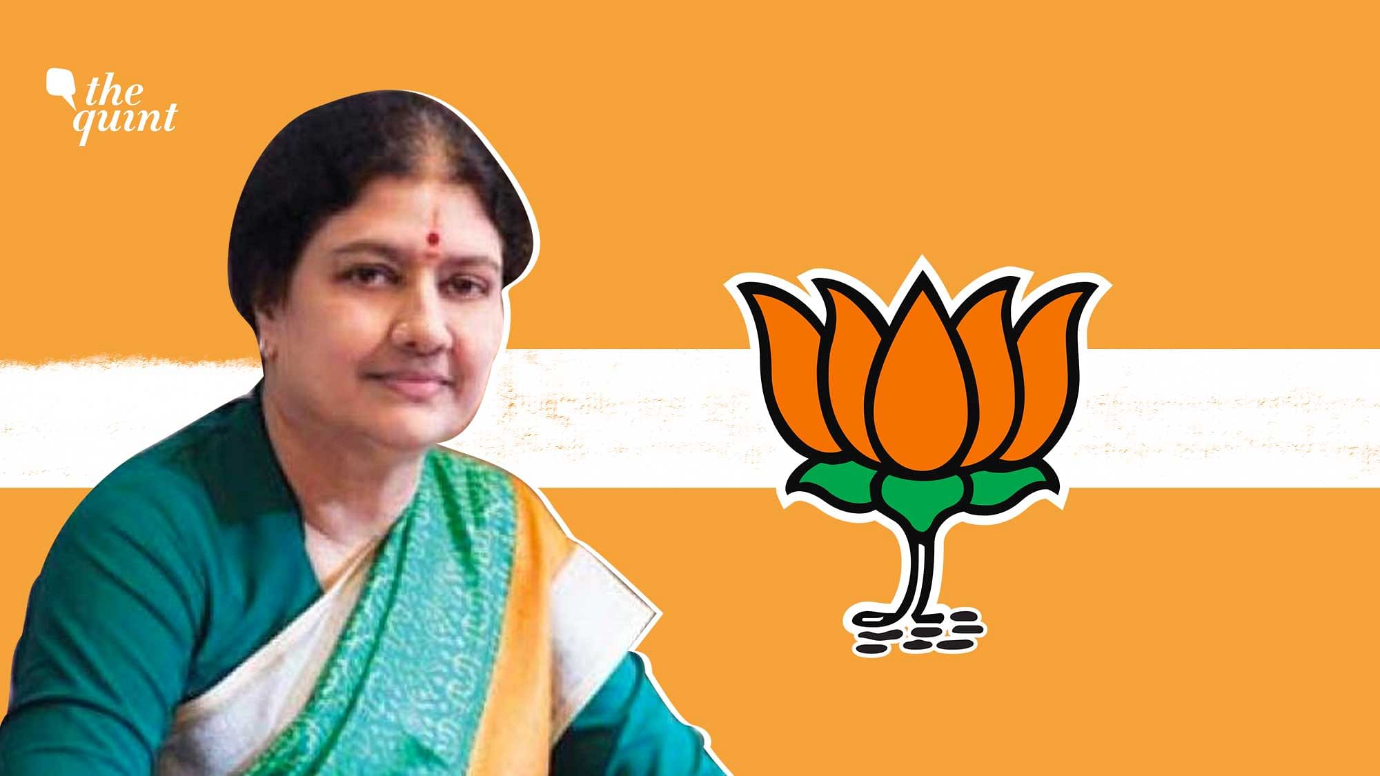Image of VK Sasikala and BJP party symbol used for representational purposes.
