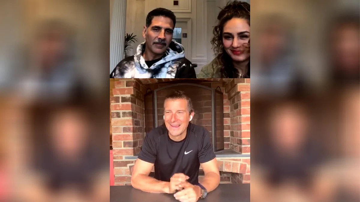 Akshay Kumar and Bear Grylls on an Instagram LIVE.