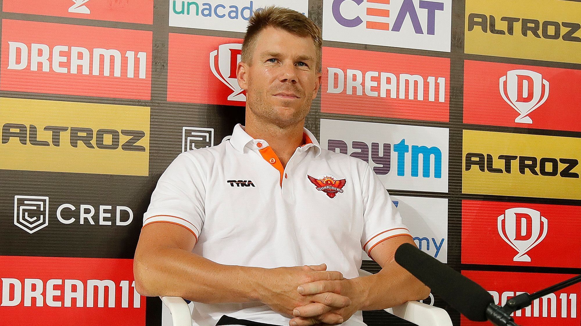 Skipper David Warner at the press conference after his side suffered a 10-run loss at the hands of RCB